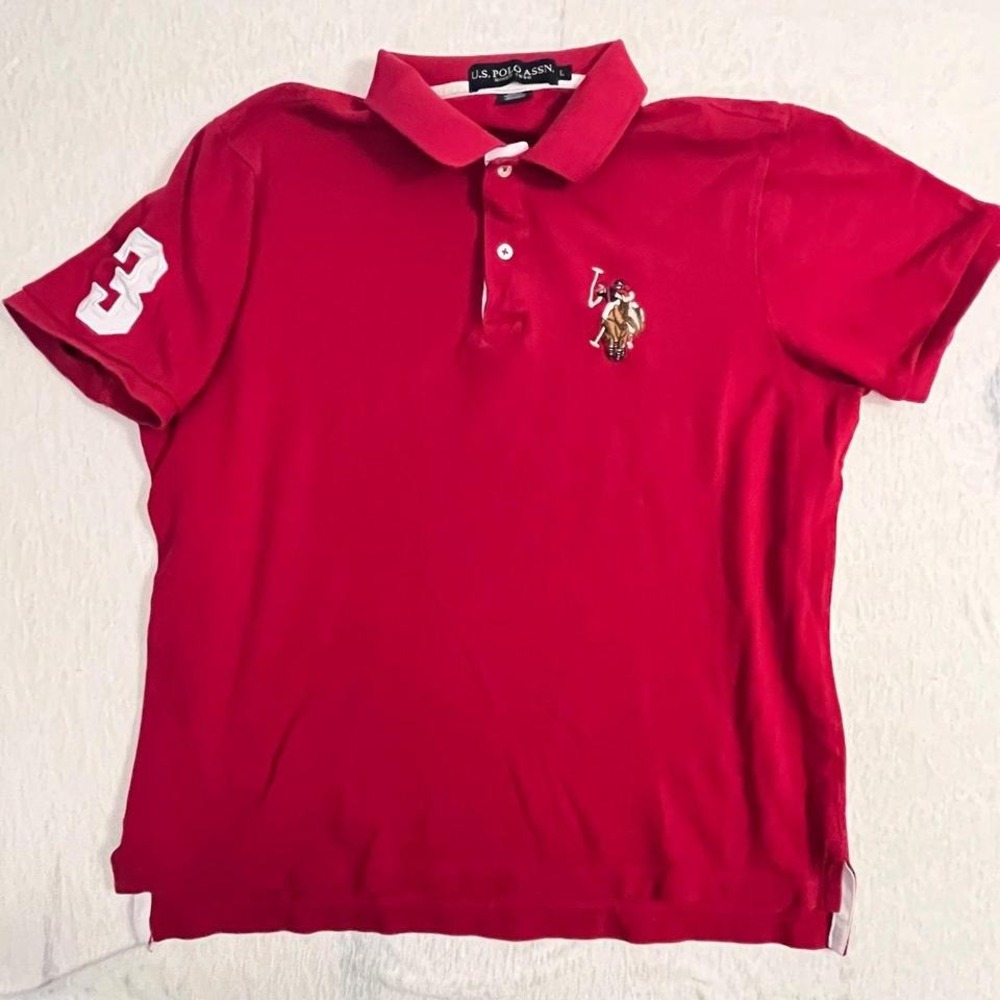 U.S.‎ Polo Assn Red Short Sleeve Polo Shirt Size Large L Big Logo #3 Sleeve